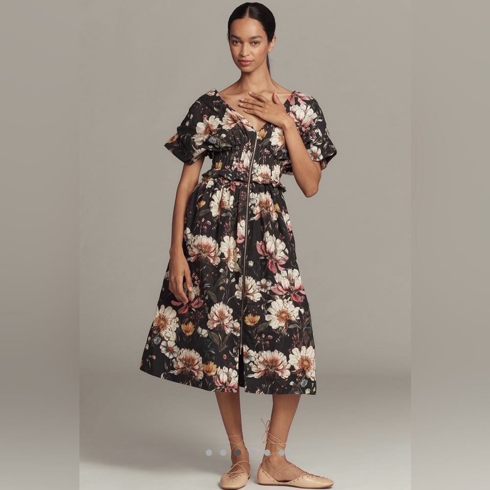 By Anthropologie V neck zip front midi dress